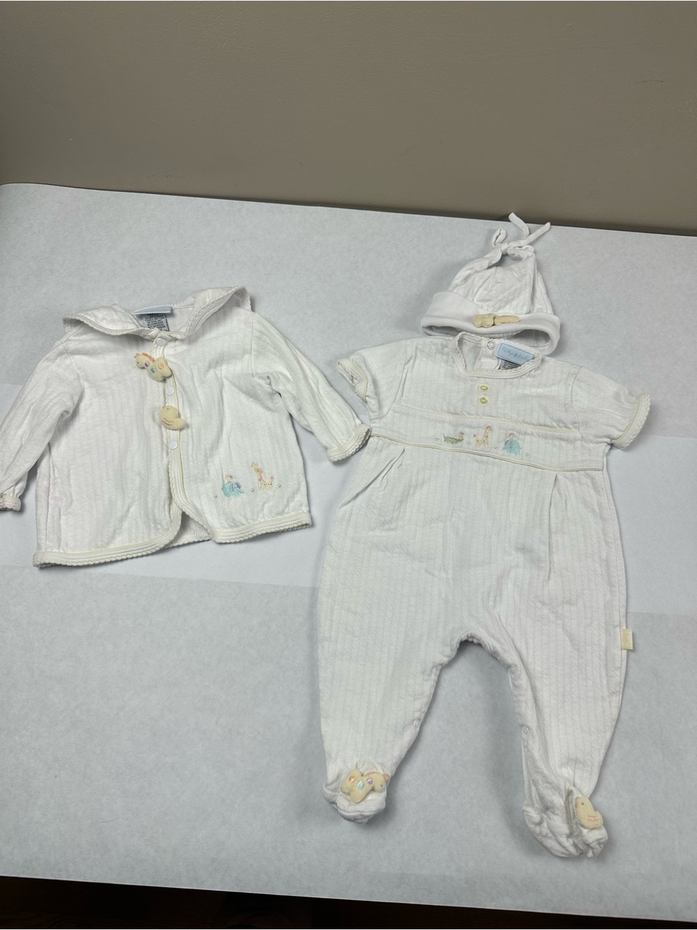 Soft White Baby One-Piece with Matching Jacket and Hat
